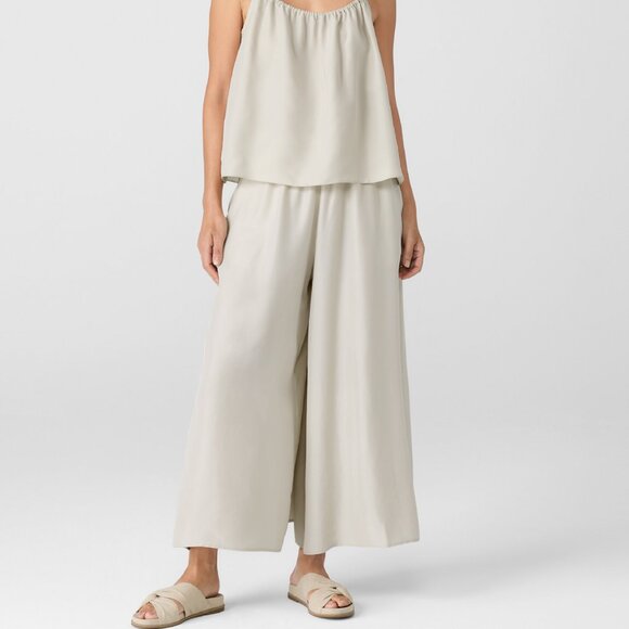 Eileen Fisher Washed Silk Skirt Pant Almond Size MP - Picture 2 of 9